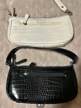 Lot Of 2 Croc-Embossed Baguette Shoulder Bag — Black & White